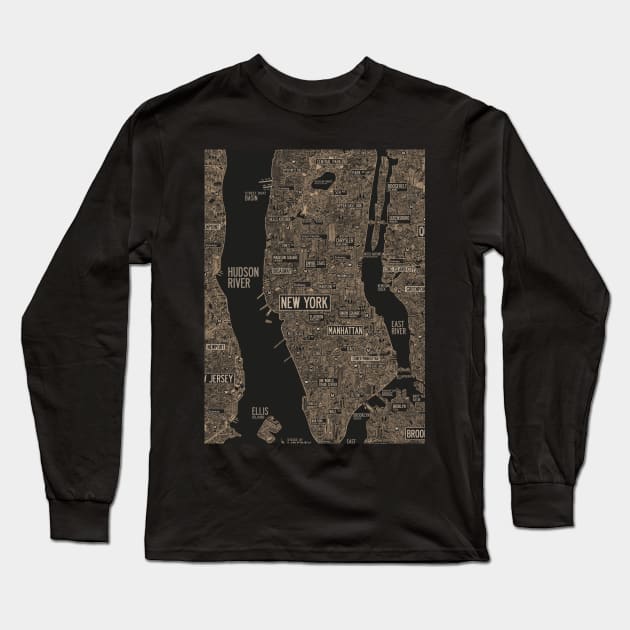 new york city map drawing Long Sleeve T-Shirt by ol1ie